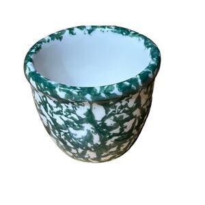 Roseville Henn Green Spongeware custard cup 3" tall.